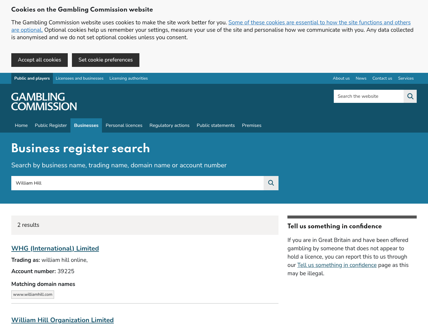 ພາບບັນທຶກຫຼັກຈາກ UK Gambling Commission